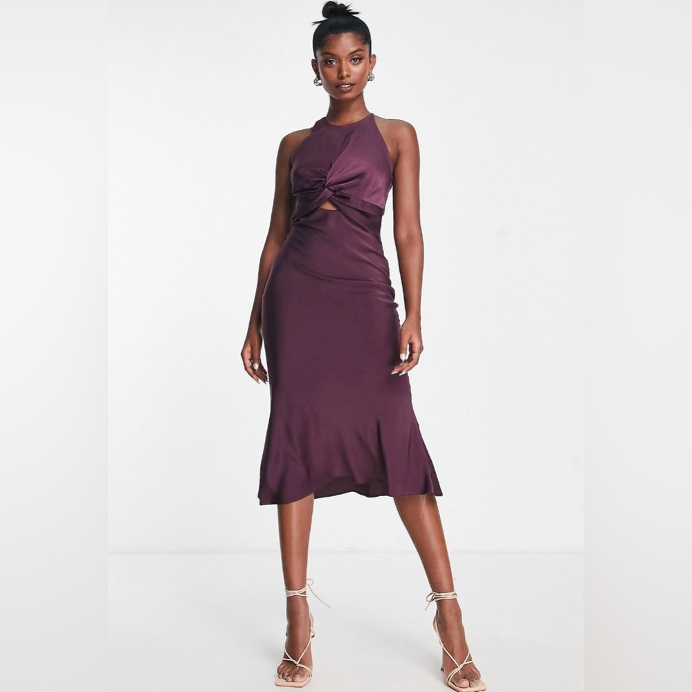 ASOS Design Knot Front Satin Midi Dress
